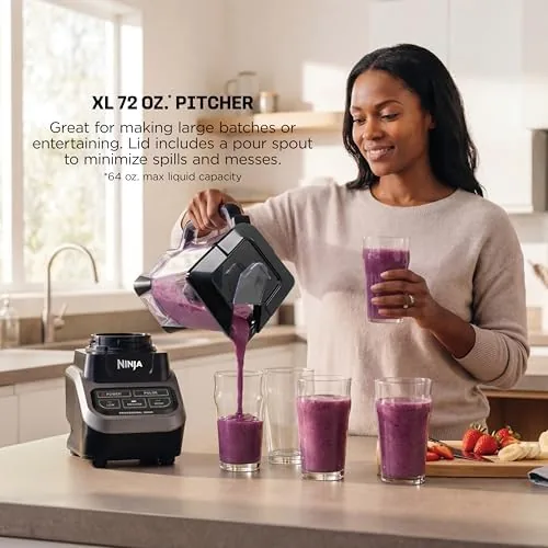 Smoothies poured into six glasses from the 72 ounce pitcher