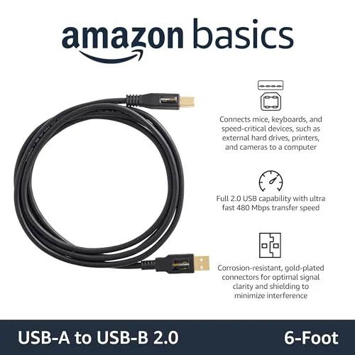 Close look at the Amazon Basics USB 2.0 Cable, USB-A to USB-B, for Printer build quality