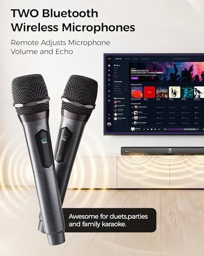 The soundbar system next to a standard soundbar without microphones