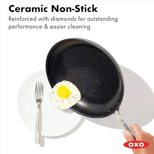 Close up of the black ceramic nonstick interior of the skillet