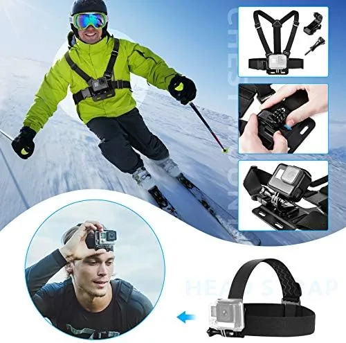 An AKASO action camera attached to a curved adhesive mount