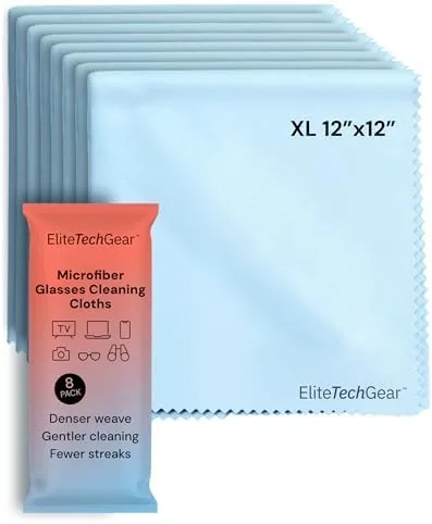 Elite Tech Gear Microfiber Cleaning Cloth, Eye Glasses Cleaner Cloth, 8pc | 12"x12" Large Review: Tested and Rated