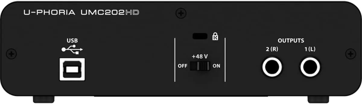 Behringer UMC202HD inputs with phantom power and Hi-Z switches