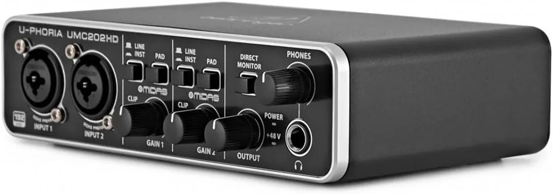 Behringer UMC202HD connected to a condenser microphone