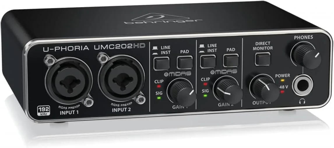 Behringer UMC202HD next to a competing audio interface
