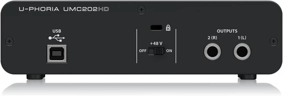 Behringer UMC202HD being used for a home podcast setup