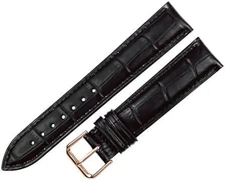 The RECHERE Leather Watch Band Strap Rose Gold Pin Buckle Black in real use