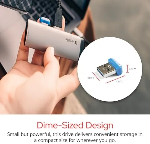 Detail shot of the Verbatim 32GB Store 'n' Stay Nano USB 3.2 Gen 1 features