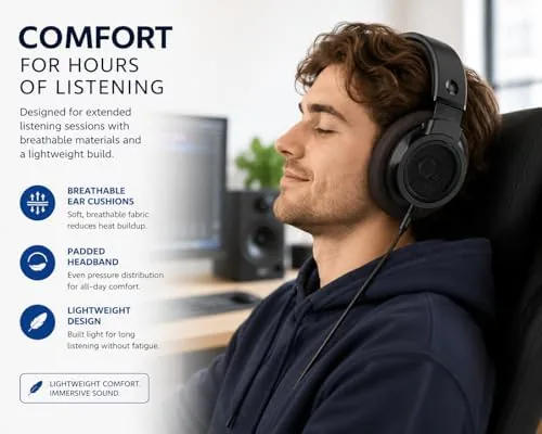 Philips SHP9500 set up on a desk for home listening