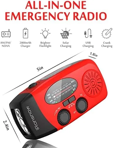 Detail shot of the Solar Emergency Hand Crank Weather Radio, 2000mAh NOAA AM/FM | features