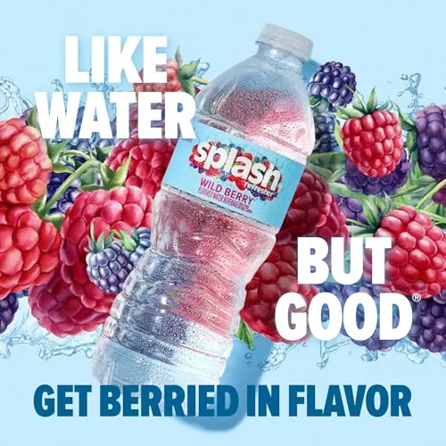 Glass of SPLASH REFRESHER wild berry water with ice