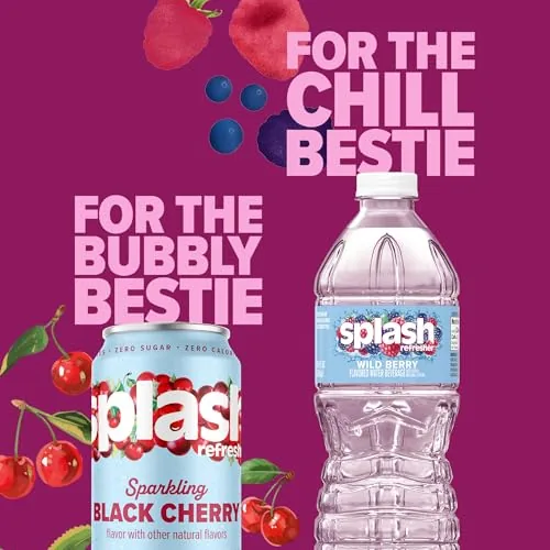 SPLASH REFRESHER bottle beside a lunchbox on a desk