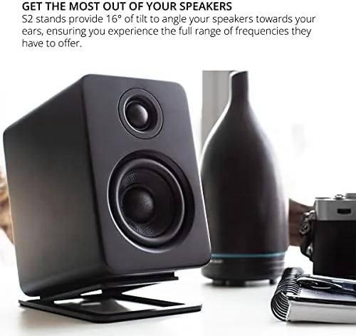 The Kanto S2 Tilted Desktop Speaker Stands for Small Speakers & in real use