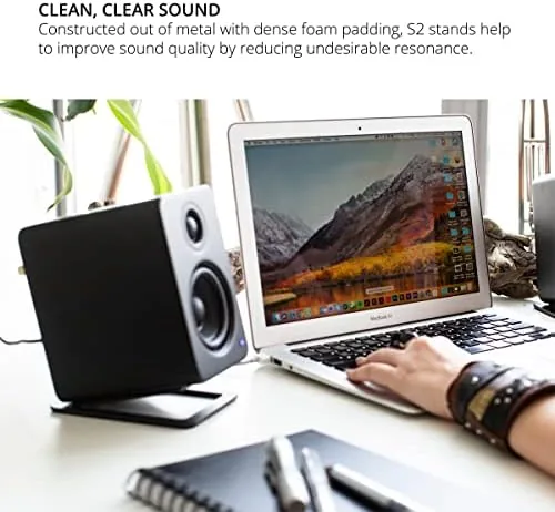 Another view of the Kanto S2 Tilted Desktop Speaker Stands for Small Speakers &