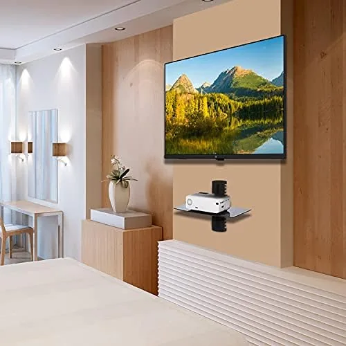 Another view of the WALI Floating TV Shelf, 1 Tier Glass Projector Shelf for