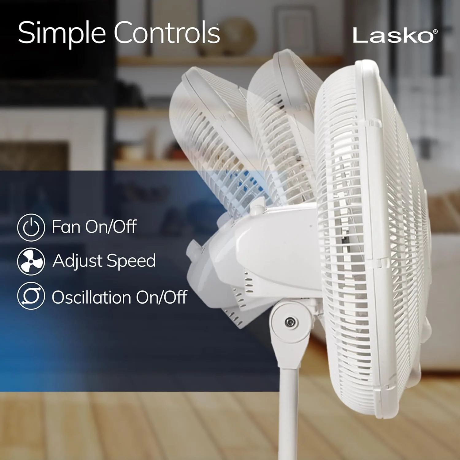The Lasko 2520 fan adjusted to a low height beside a home office desk