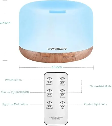 Close look at the URPOWER 500mL Essential Oil Diffuser Humidifier for Home & Large build quality