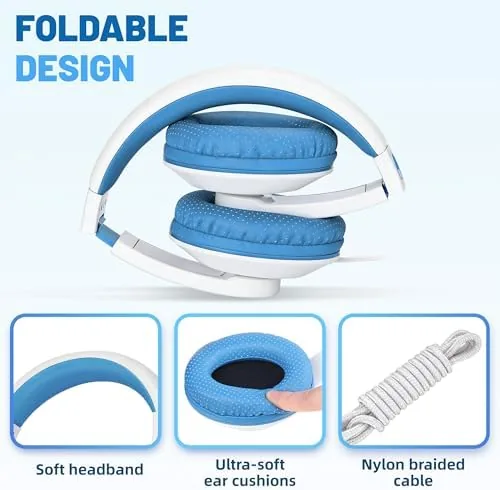 Close look at the rockpapa Comfort Foldable Kids Headphones Wired for School with 3.5mm build quality