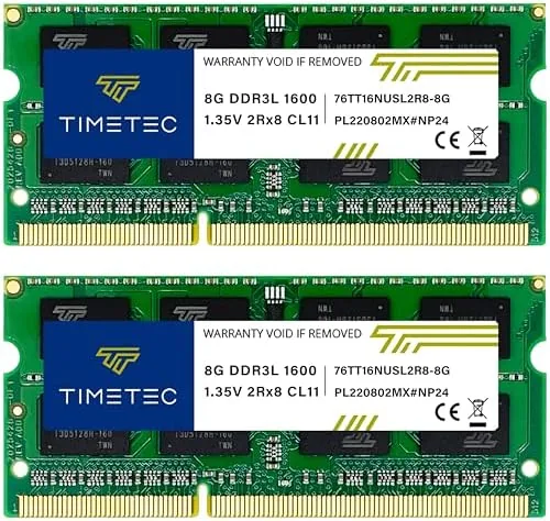 Two Timetec 8GB DDR3L SODIMM modules side by side on an anti static surface