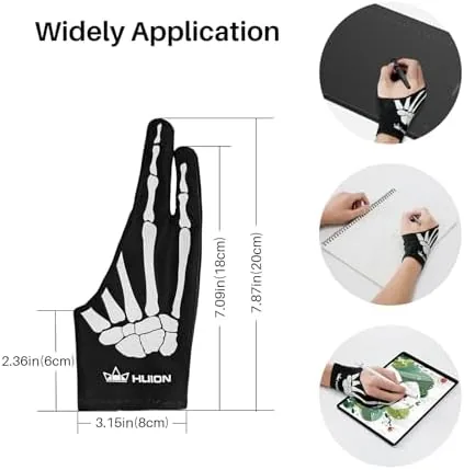 The HUION Skeleton Artist Glove for Drawing Tablets, Left or Right compared in context