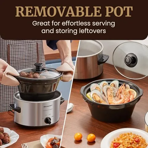 The small slow cooker next to a large 6 quart model for comparison
