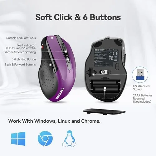 The TECKNET wireless mouse compared with a Logitech wireless mouse on a desk