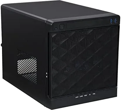 The InWin MS04 mini ITX server tower on a desk