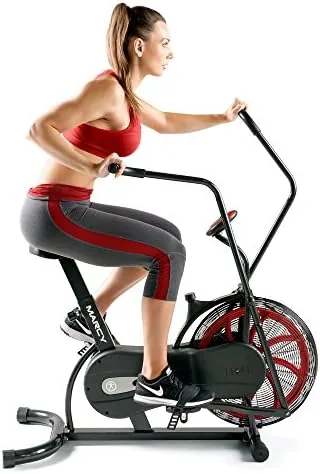 The Marcy air-resistance fan bike set up in a home gym