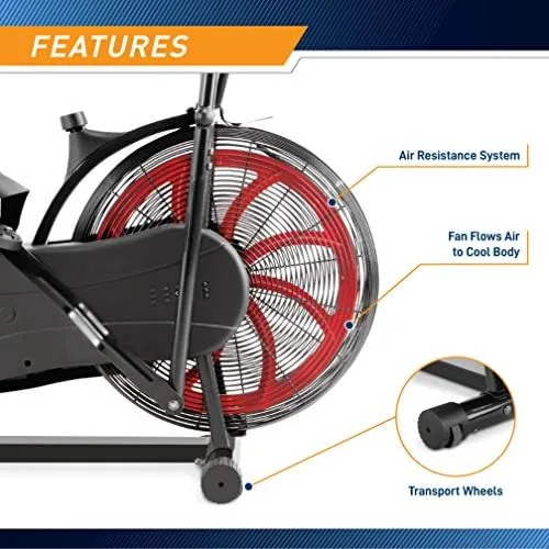 The Marcy fan bike handlebars and pedals in detail