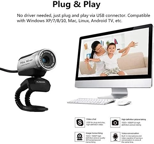 A video call running on a laptop with the AUSDOM webcam image visible