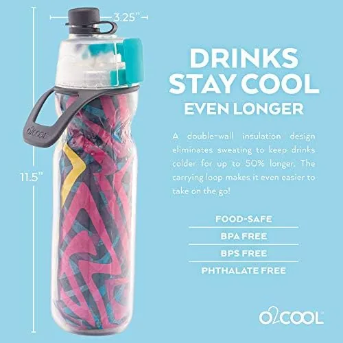 Close look at the O2COOL Mist N Sip 20 oz Misting Sports Reusable Water Bottle Baseball build quality