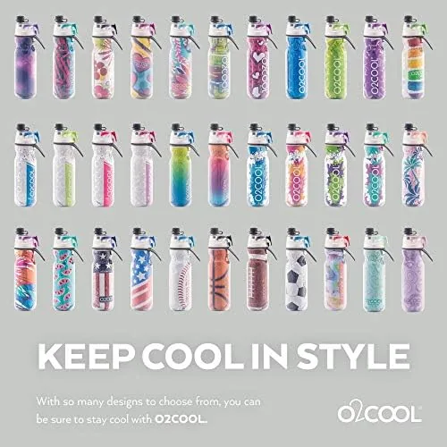 Another view of the O2COOL Mist N Sip 20 oz Misting Sports Reusable Water Bottle Baseball