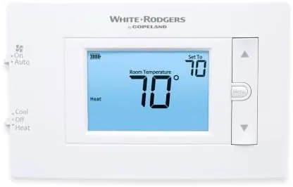 White-Rodgers 1F83C thermostat mounted on a painted wall