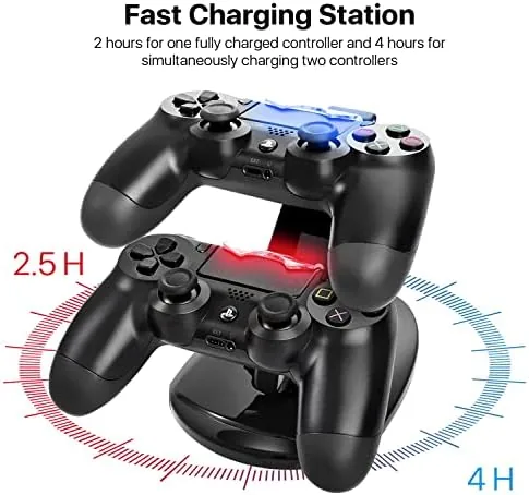 Close up of a DualShock 4 sitting in one of the charging cradles