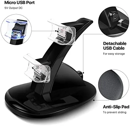 Two controllers charging together on the dock with both LEDs lit