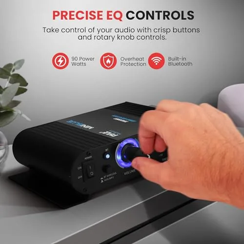 Smartphone streaming music to the Pyle amplifier via Bluetooth