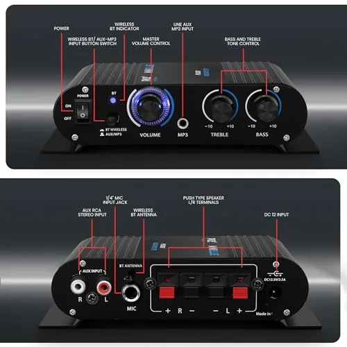 Bookshelf speaker connected to the Pyle amplifier playing music