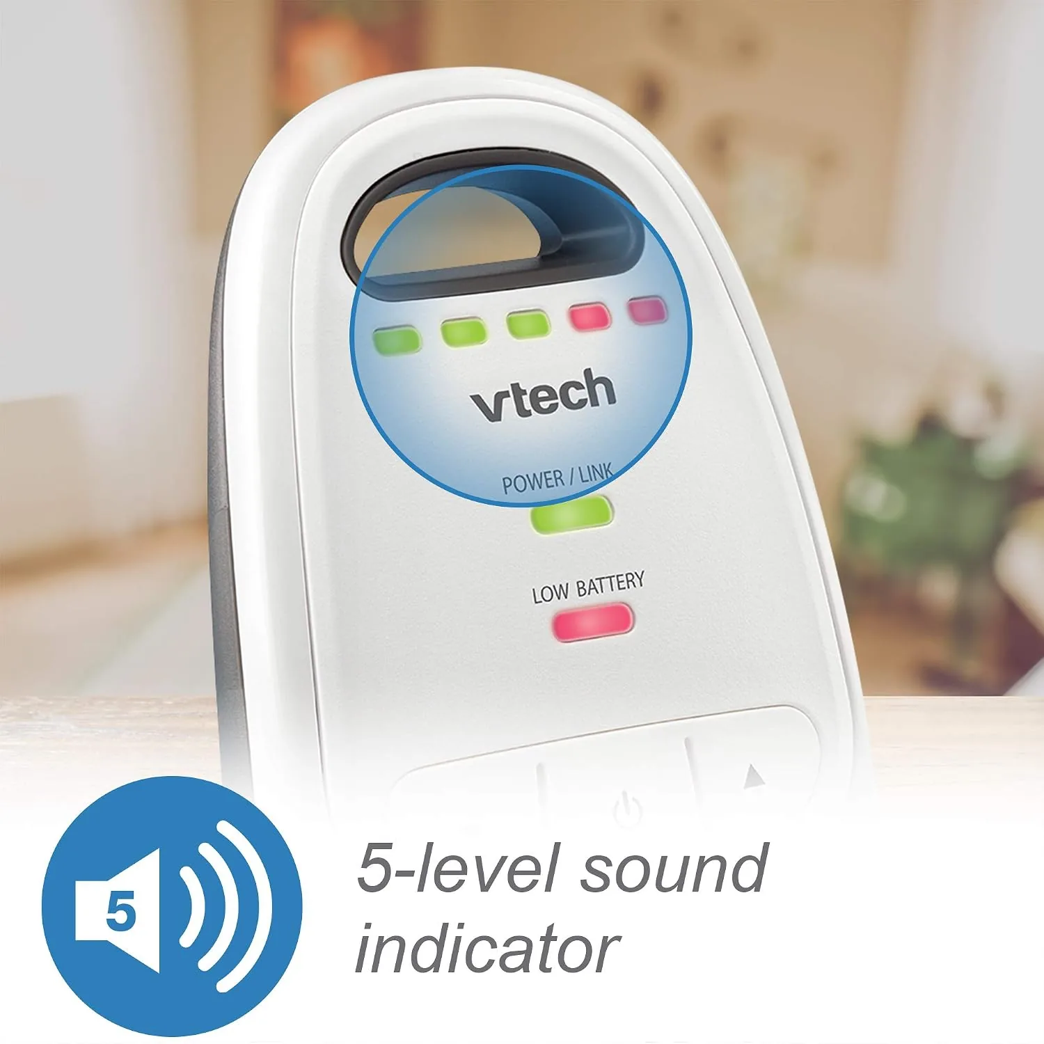 VTech monitor system with the baby unit near a crib