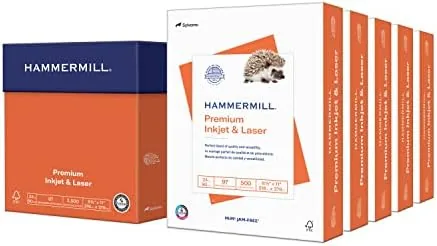 Ream of Hammermill 24 lb paper on an office desk