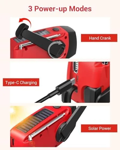 Detail shot of the Esky Emergency Hand Crank Radio 7400mWh with 3 LED Flashlight features