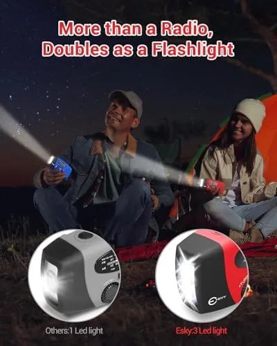 Another view of the Esky Emergency Hand Crank Radio 7400mWh with 3 LED Flashlight