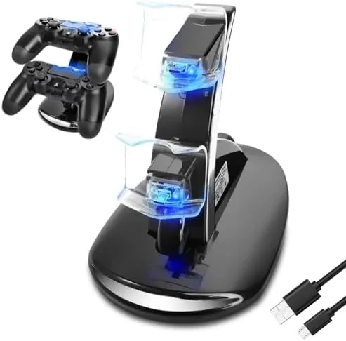 The Megadream PS4 charging station with two controllers docked
