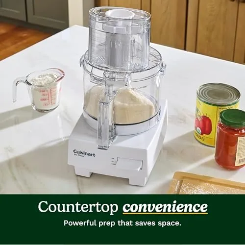 Three Cuisinart food processors of different sizes side by side