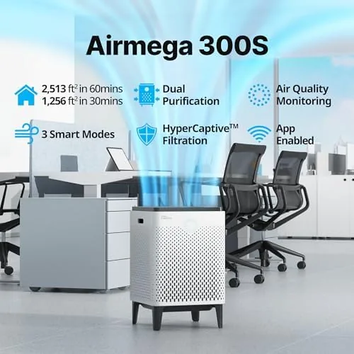 Close view of the washable pre-filter and HEPA filter inside the Airmega 300S