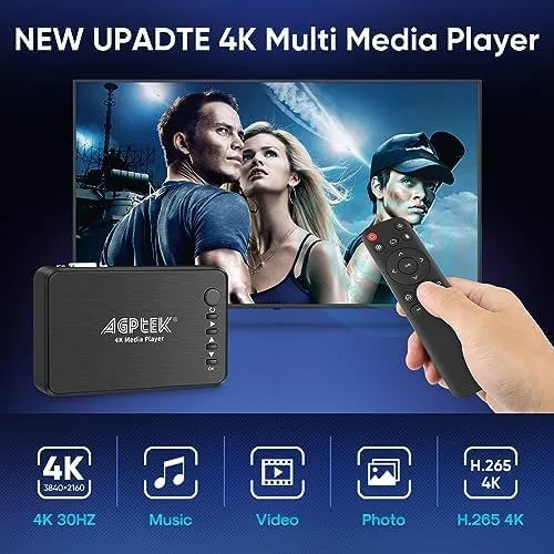 Close up of the rear panel showing the HDMI, AV, and VGA ports on the AGPTEK player