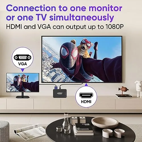 The AGPTEK player next to a streaming stick and a more expensive media box