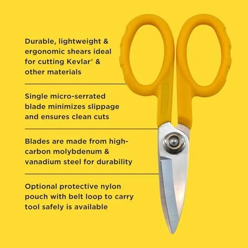 The Miller KS-1 Yellow Fiber Optic Kevlar Scissors, Easily Portable Utility in real use