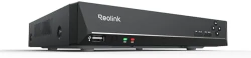 The REOLINK RLN8-410 NVR on a shelf with Ethernet cables running to cameras
