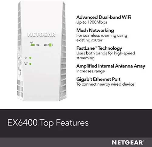 The EX6400 extender next to a tri-band extender and a mesh node