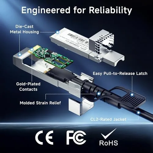 The Cable Matters 10Gbps DAC Twinax SFP+ Cable, 0.5m/1.6ft | 10GBASE-CU compared in context